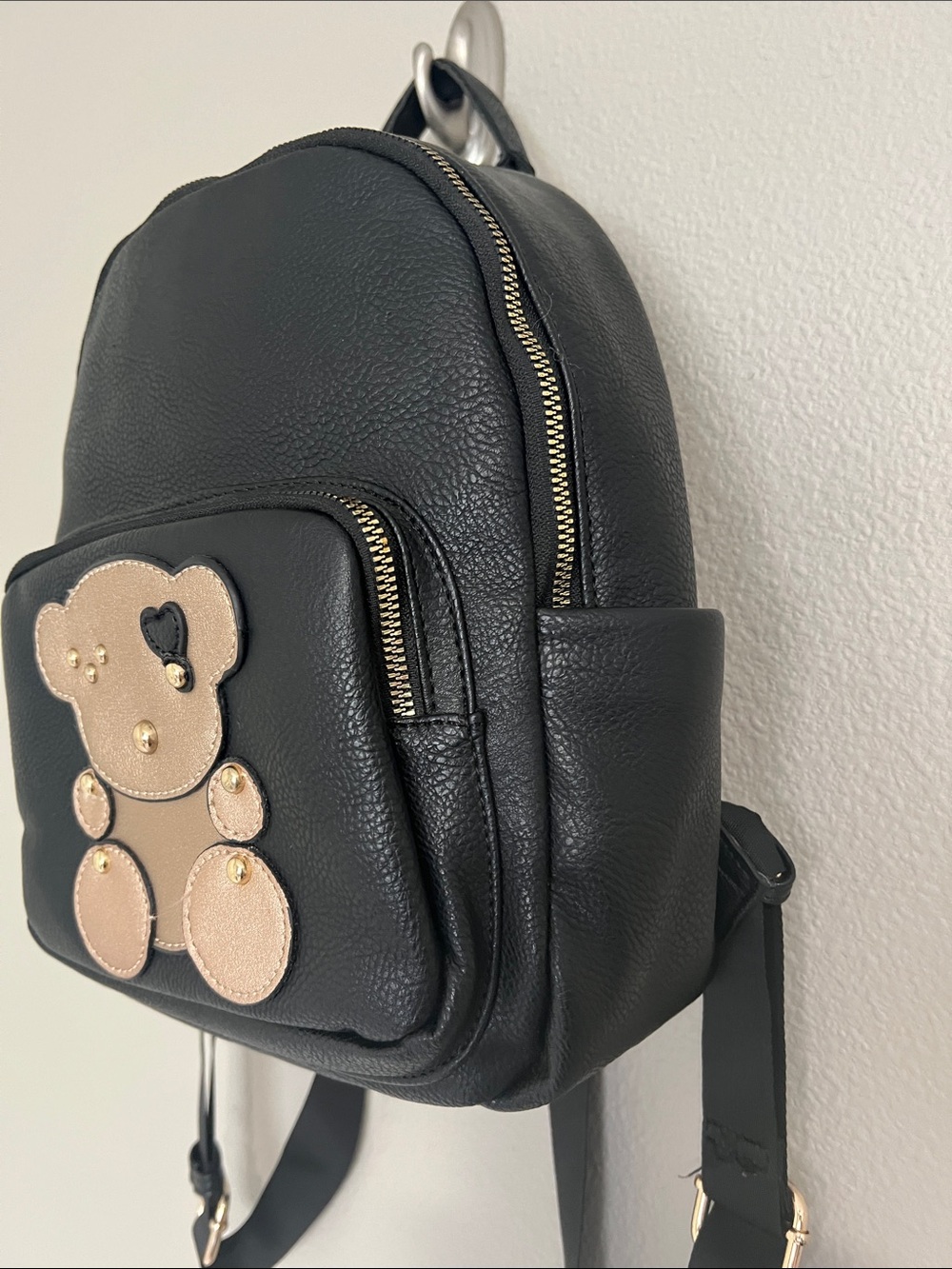 Black Mini Backpack with Gold Teddy Accent - Picture 6 of 12